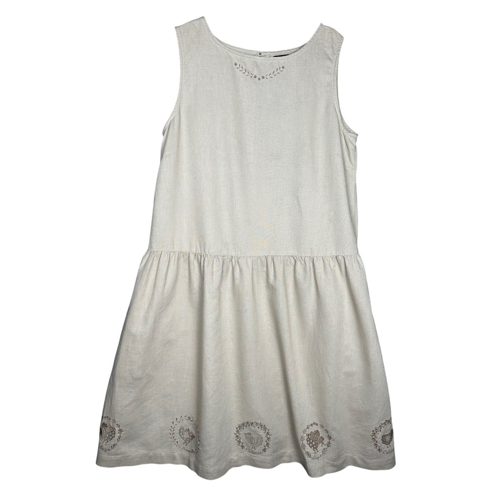 Gudrun Sjoden‎ Linen Organic Cotton Dress Beige Embroidered Midi Size M Cottage - Picture 2 of 14